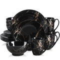 Axyaa Black Porcelain Dinnerware Set - Gold Splash Design - 16/32/48 Piece