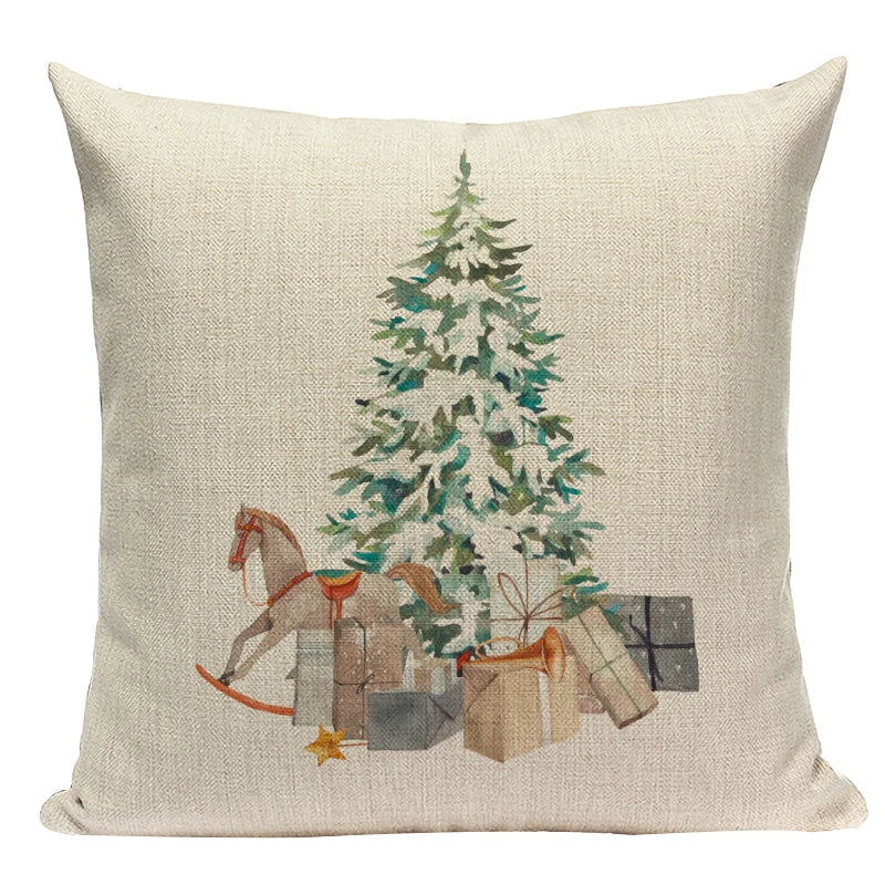 Axyaa Christmas Deer Snowman Cartoon Cushion Cover - Festive Decor Pillowcase