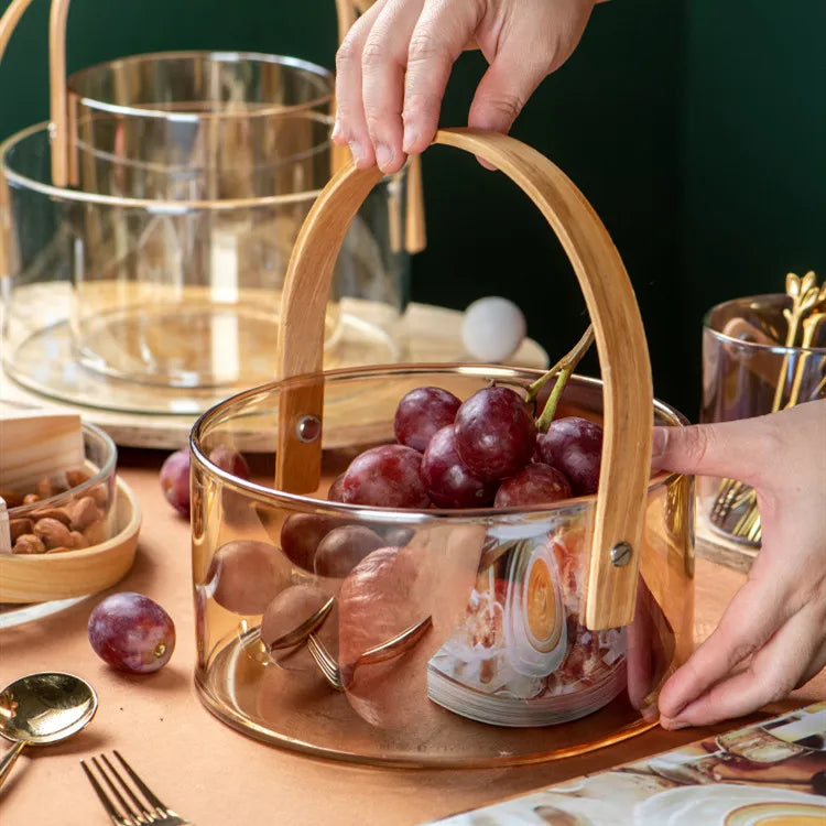 Axya Glass Snack Bowl with Metal Grid Plate - Portable Dessert Plate