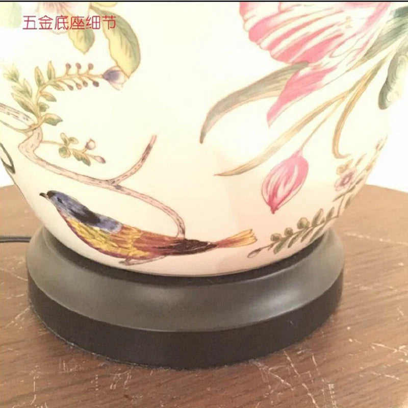 Axyaa Coral Flower and Bird Ceramic Table Lamp with Crack Glaze.