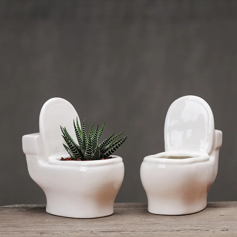 Axya Ceramic Toilet Shape Flower Pot for Home Decoration