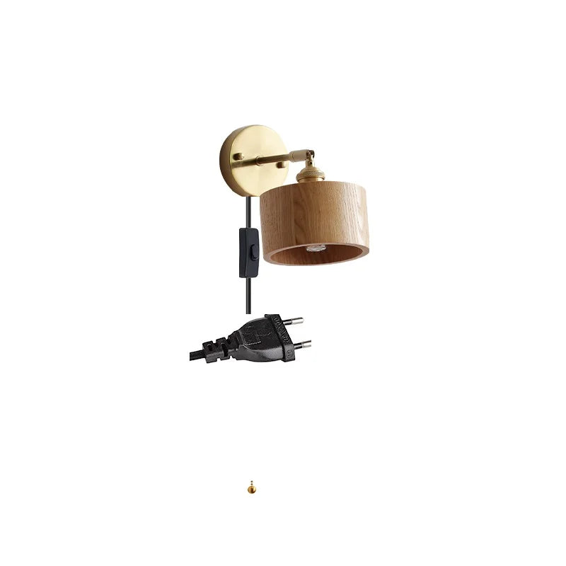 Axyaa Nordic LED Wall Lights with Pull Chain Switch, Walnut Finish