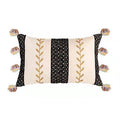 Axyaa Boho Style Gold Embroidered Cotton Pillow Cover, Black Ivory 45x45/30x50cm