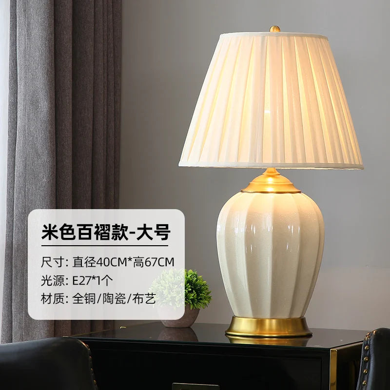 Axyaa Ceramic Table Lamp for Bedroom Living Room Home - Chinese & European Style Bedside Lamp