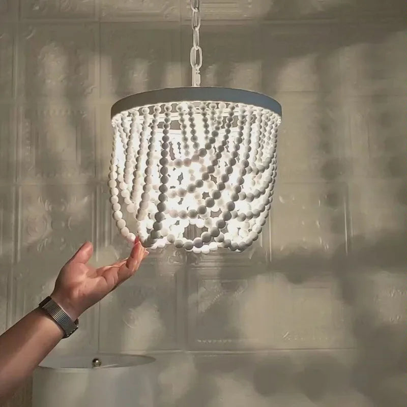 Axyaa Wooden Beads Chandelier White Mini Pendant Light for Bedroom & Kitchen