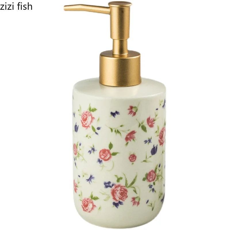 Axya Retro Rose Ceramic Soap Dispenser - Bathroom Shampoo Bottle