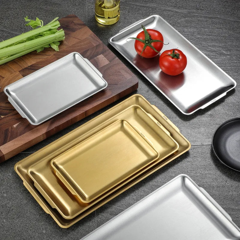 Axyaa Stainless Steel Rectangular Food Storage Tray for Sushi BBQ Baking Pan