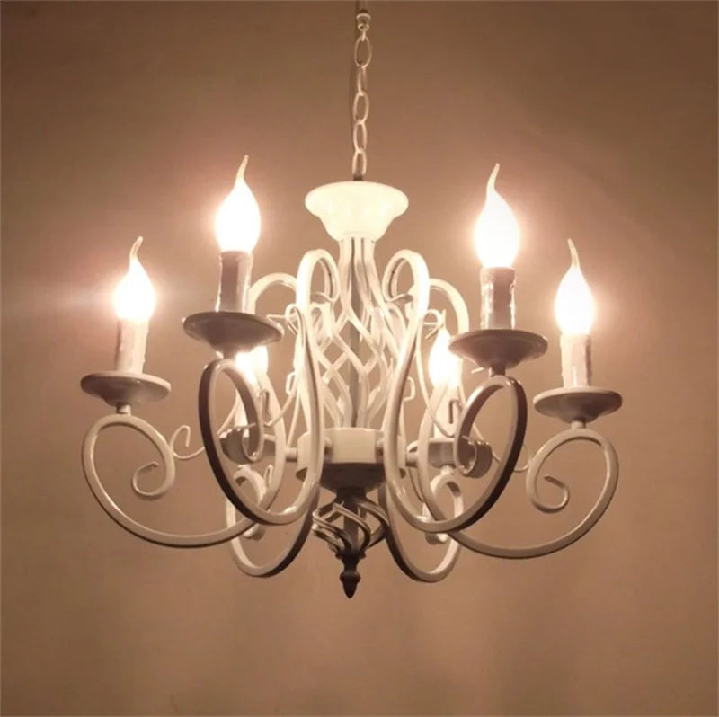 Axyaa 6/8-Light Black White Chandelier Wrought Iron Ceiling Lamp E14