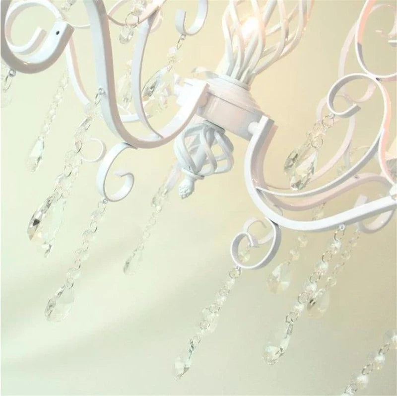 Axyaa White Crystal Chandelier Ceiling Lamp - Elegant Wrought Iron Fixture