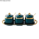 Ceramic Sugar Bowl and Salted MSG Jar Set by Axya - 3 Pack with Spoon Lid