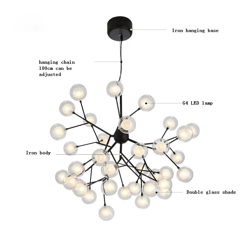 Axyaa LED Firefly Sputnik Chandelier: Modern Tree Branch Ceiling Hanging Lamp