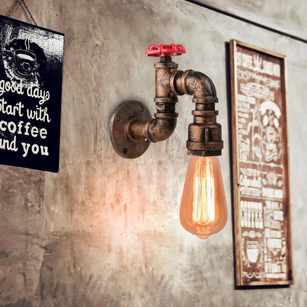Axya Iron Pipe Wall Lamp E27 Industrial Vintage Light Loft Bar Decor Fixtures