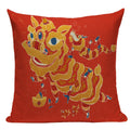 Axyaa Cartoon Tiger Lion Dance Pillow Case Cover for Bed Sofa Decoration