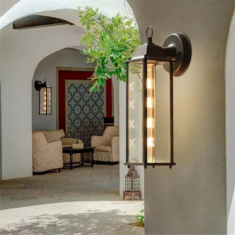 Axyaa Black Finish Wall Lantern with Frosted Glass Shade for Outdoor Spaces