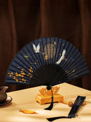 Axya Vintage Tassel Cloth Folding Fan - Chinese Japanese Dance Style
