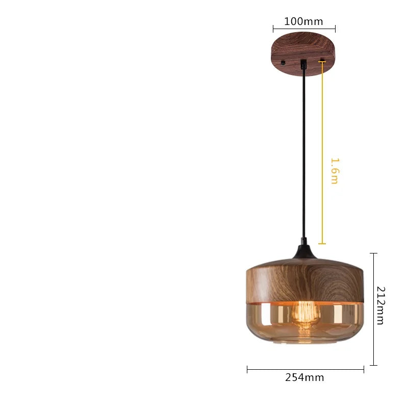 Axyaa Nordic LED Pendant Light Wood Glass Hanging Lamp for Bedroom Dinning Living Room