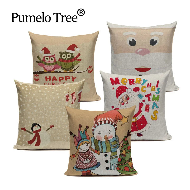 Christmas Santa Deer Pattern Cushion Cover for Festive Home Decor - Axyaa