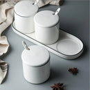 Axya Ceramic Seasoning Jar Set with Lid and Spoon - Kitchen Spice Pot Container