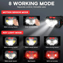 Axya Motion Sensor Headlamp USB Rechargeable Waterproof 8 Modes Head Torch