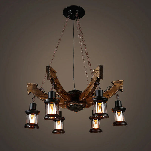Axyaa Retro Industrial Solid Wood Chandelier for Cafe Restaurant Bar