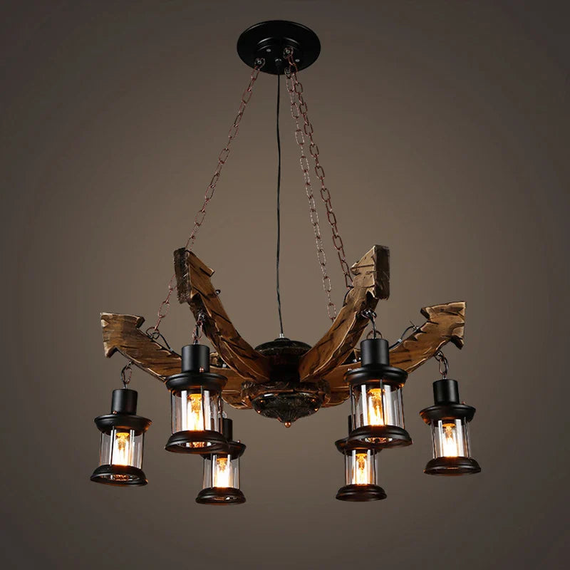Axyaa Retro Industrial Solid Wood Chandelier for Cafe Restaurant Bar