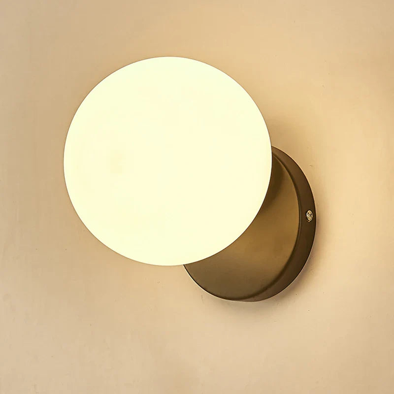 Axyaa Nordic Moon Iron Wall Lamp Glass Round LED Light Wood Applique