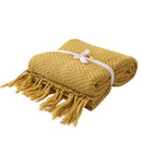 Axyaa Mustard Yellow Knit Throw Blanket with Tassels - 50"x62"
