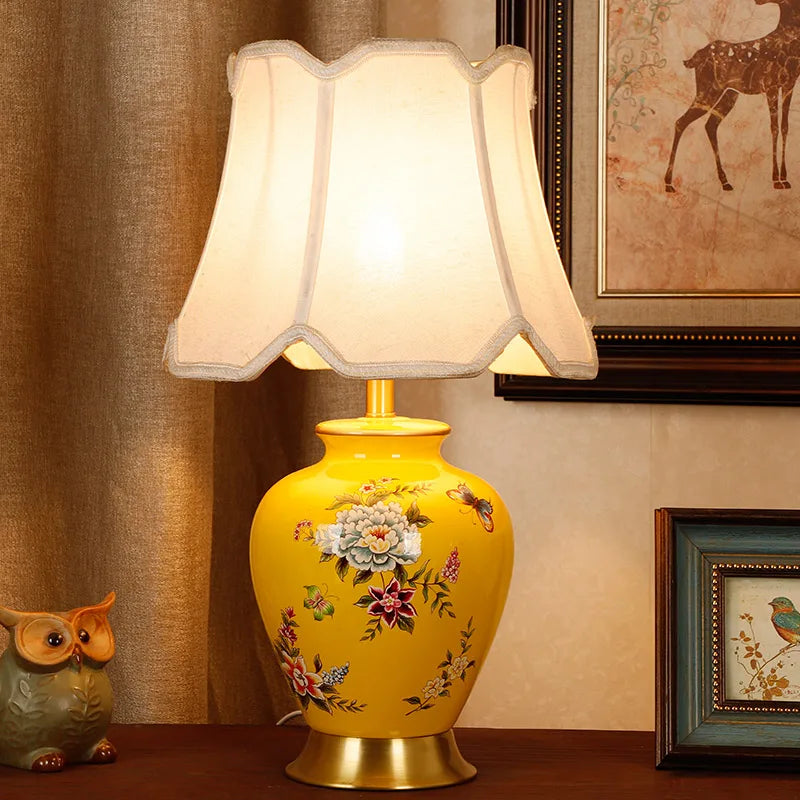 Axyaa Retro Bird & Flower Ceramic Table Lamp for Home Decor