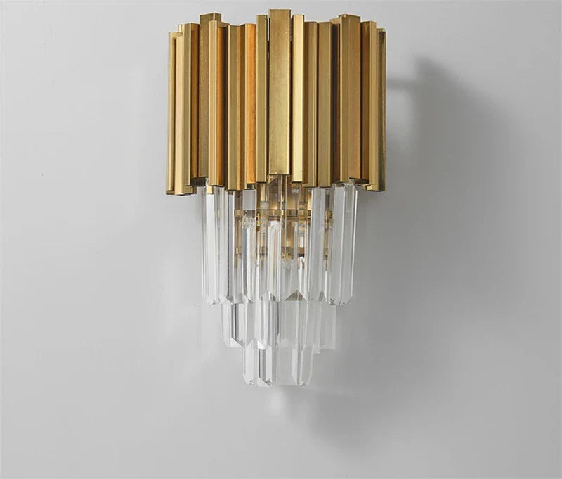 Axyaa Crystal Wall Light: Gold Black Finish Sconce with Modern K9 Crystal Drops