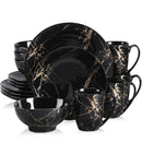 Axyaa Black Porcelain Dinnerware Set - Gold Splash Design - 16/32/48 Piece
