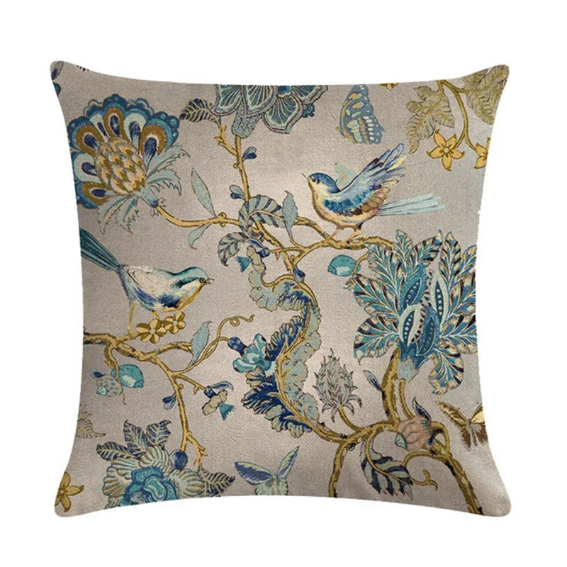 Axyaa Bird Print Cotton Linen Cushion Cover 45X45cm