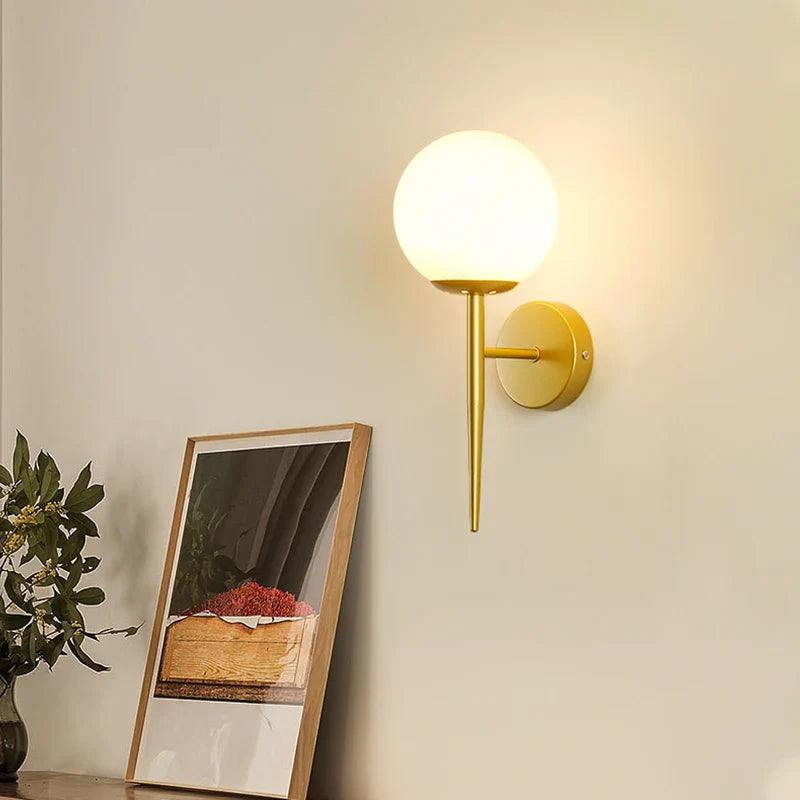Axyaa Vintage Loft Sconce Wall Lamp Gold Black Glass Ball Iron Night Light