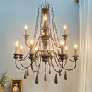Axyaa Vintage White Wooden Beads Chandelier - Elegant Foyer Light Fixture