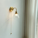 Axyaa Nordic LED Wall Lamp with Pull Chain Switch and Glass Copper Sconce