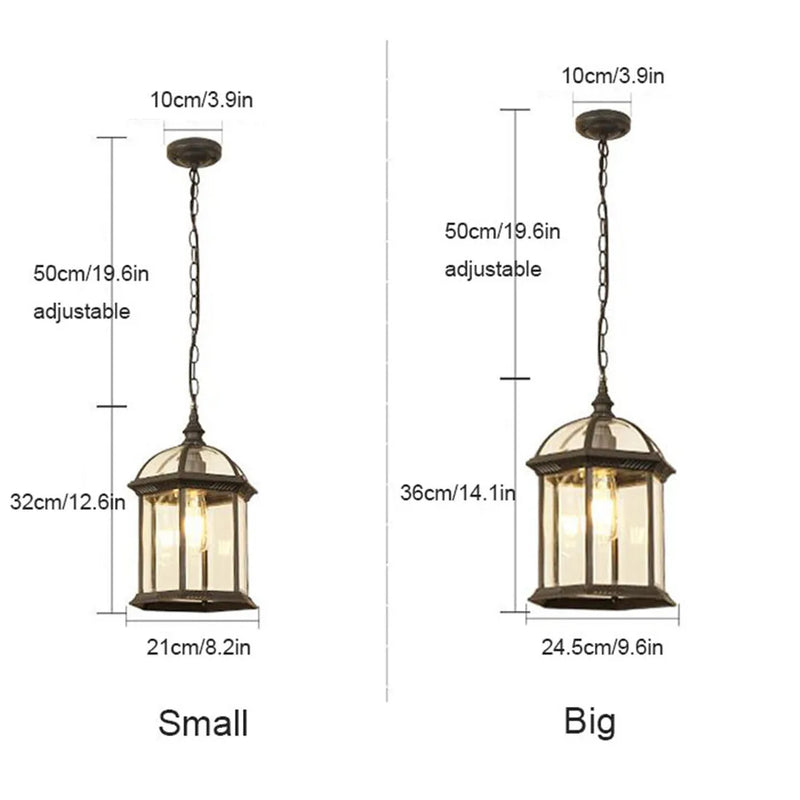 Axyaa Black Rustic 10W Outdoor Hanging Lantern with Clear Beveled Glass