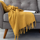 Axyaa Mustard Yellow Knit Throw Blanket with Tassels - 50"x62"