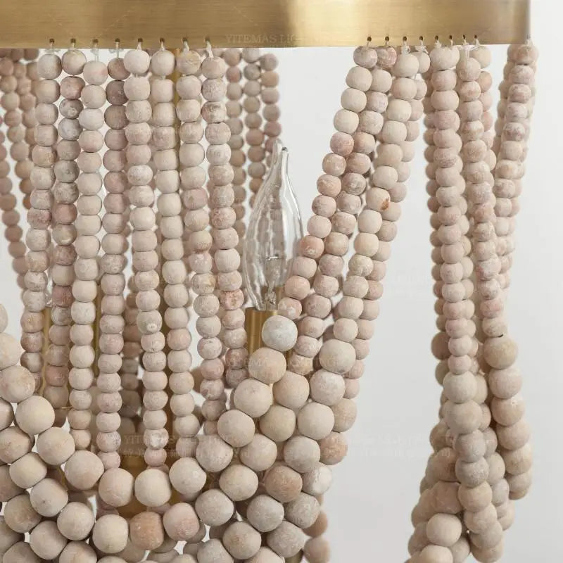 Axyaa Wooden Beaded Chandelier: Fringe Hanging Light for Kitchen, Baby Kids Room, Bedroom