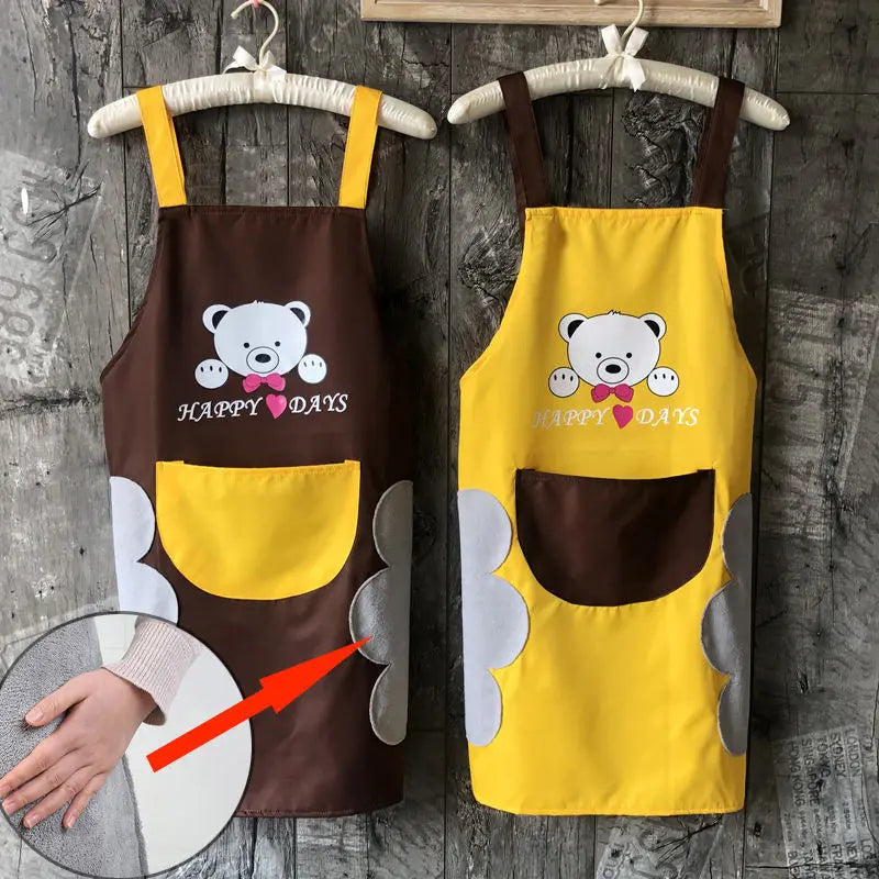 Axya Bear Apron Set: Creative Waterproof Waist Kitchen Cooking Towel with Oversleeve