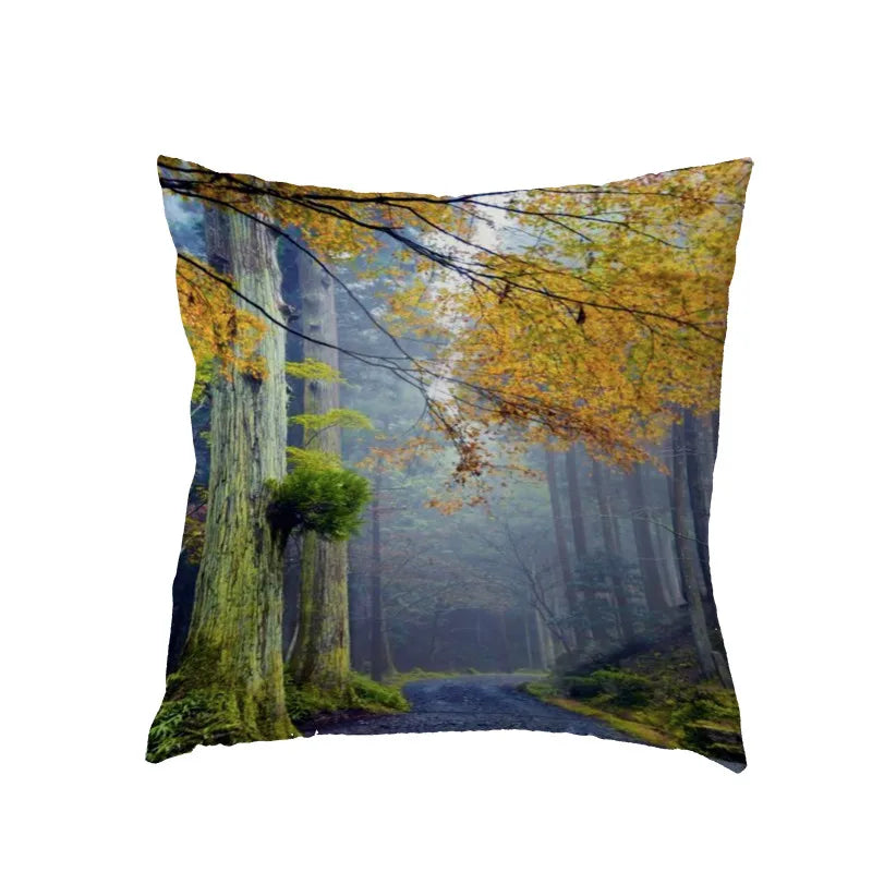 Axyaa Waterfall Maple Lake Forest Decor Pillow Cover Case