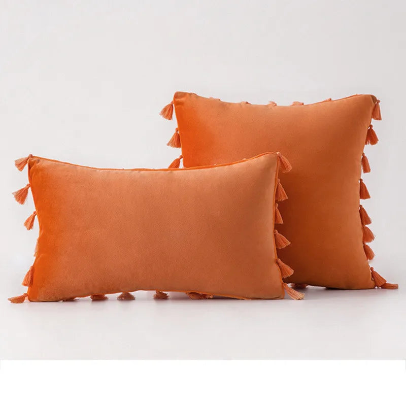 Velvet Tassel Throw Pillow Cover for Couch & Sofa - Axyaa Branded Luxe Accent Cushions