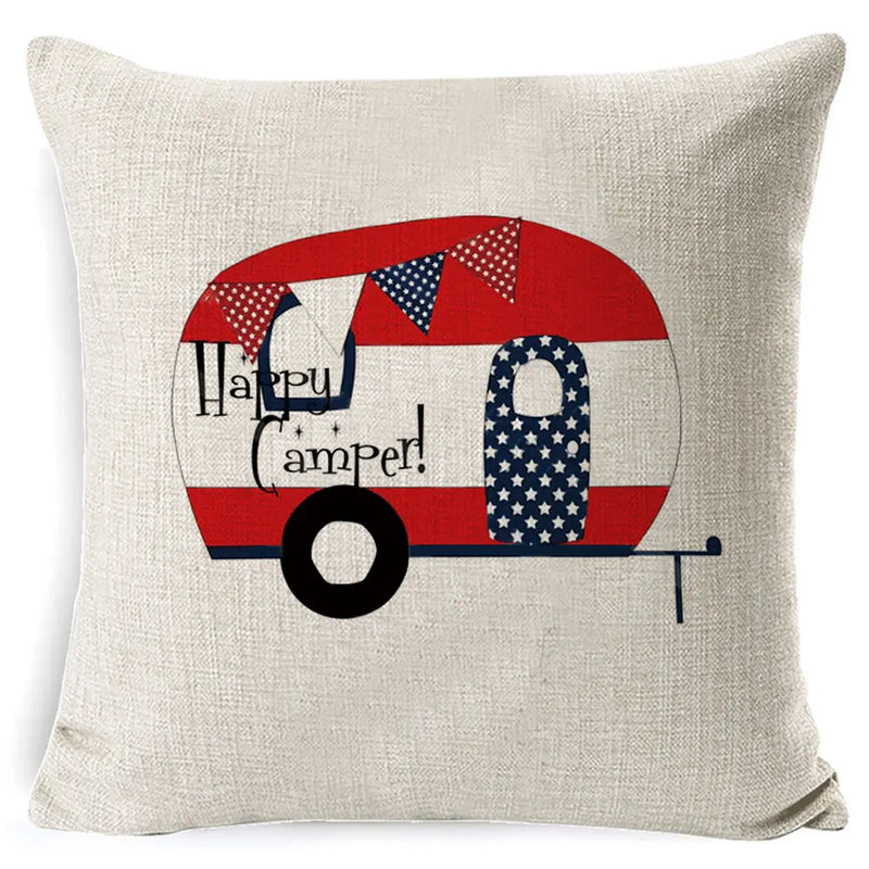 Axyaa Best Memories Happy Camper Cushion Cover - Bedroom Sofa Home Decor