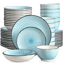 Axya Handpainted Blue Spirals Stoneware Dinner Set: 24/48-Piece with Bowl, Plate - Bonbon