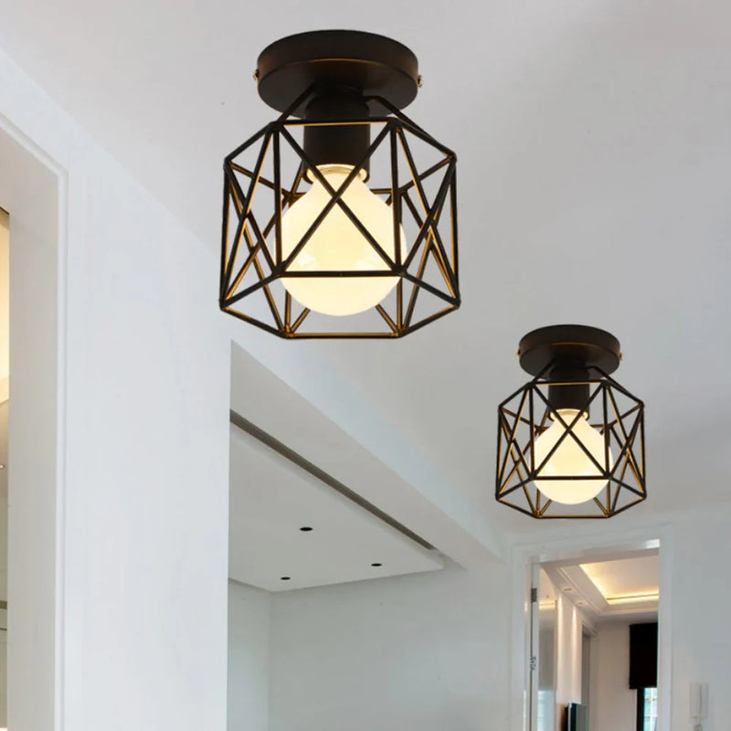 Axyaa Retro Iron Ceiling Lamp for Living Room, Modern Nordic Black Fixture