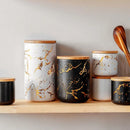 Axya Marbled Ceramic Storage Jar with Bamboo Lid - Food & Spice Container