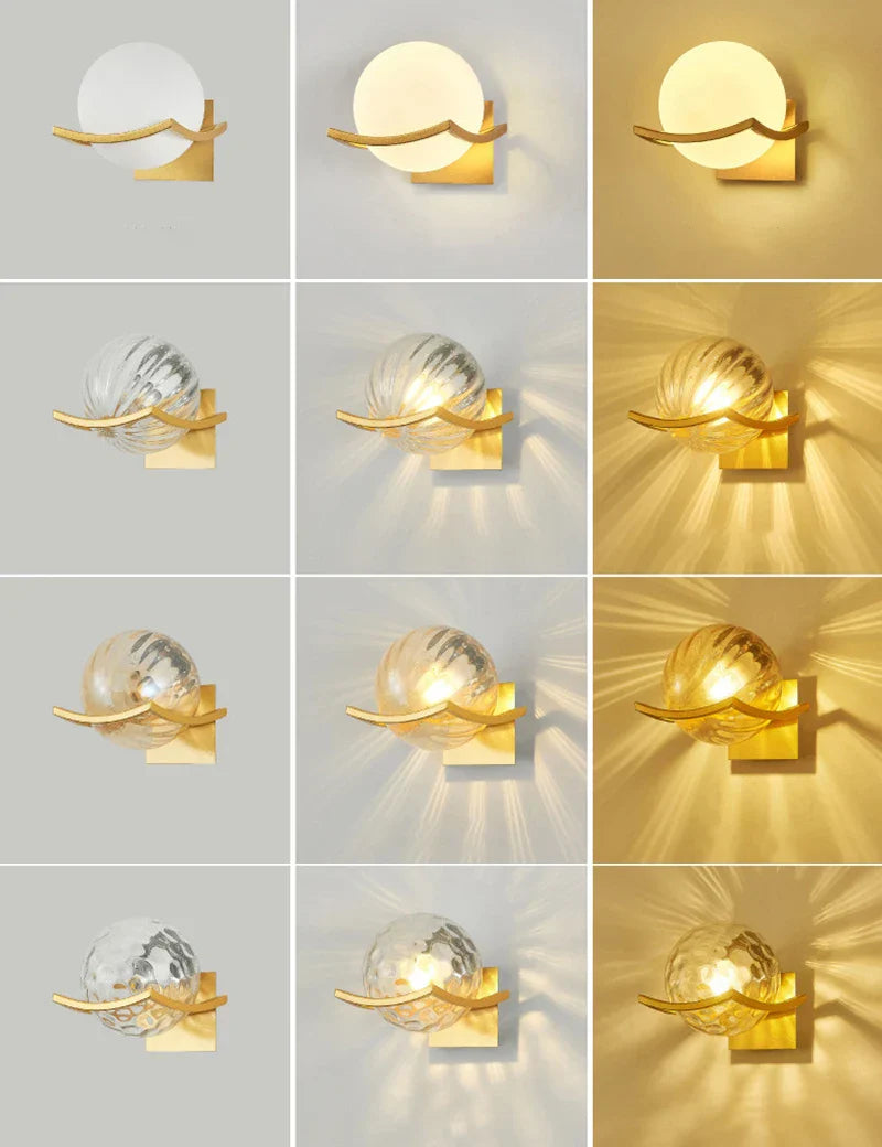 Axyaa Modern Moon Wall Lamp Glass Shade Bedroom Sconce LED Night Lights Fixtures
