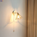 Axyaa Glass LED Wall Light Copper Lampshade Pull Chain Switch Bathroom Mirror