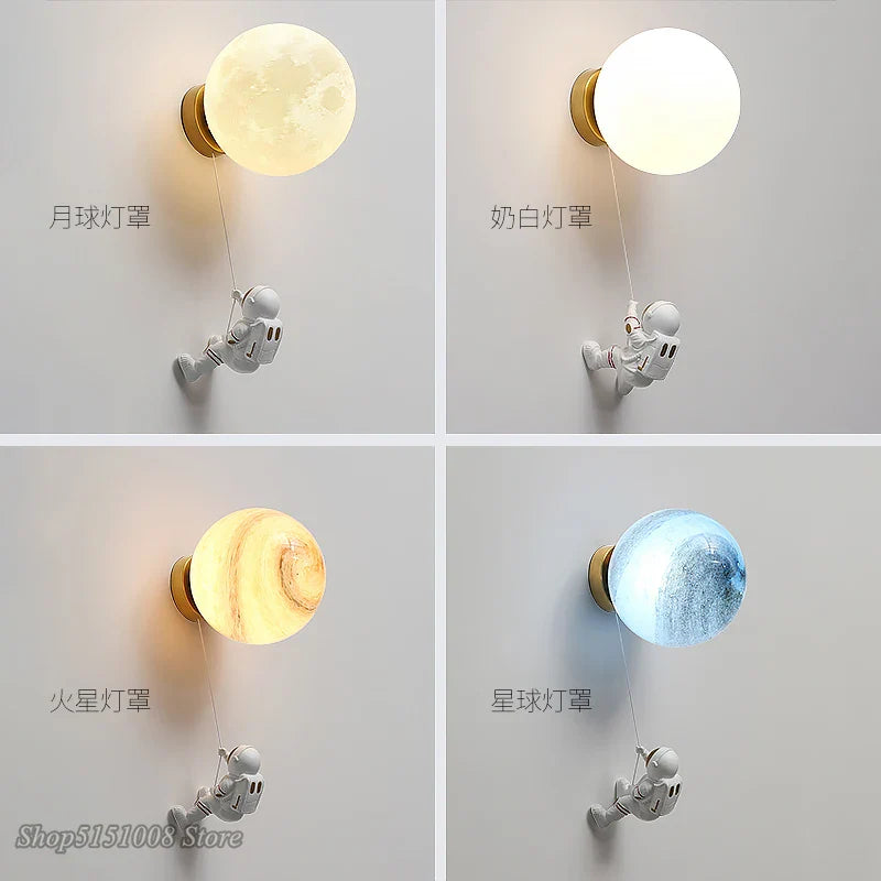 Axyaa Creative Astronaut & Moon Wall Lamp for Kids' Bedroom