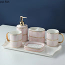 Axya Ceramic Striped Bathroom Set with 5 Pieces