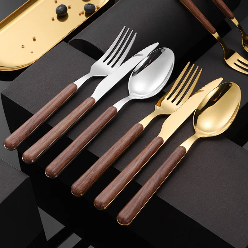 Axyaa Wooden Handle Stainless Steel Cutlery Set