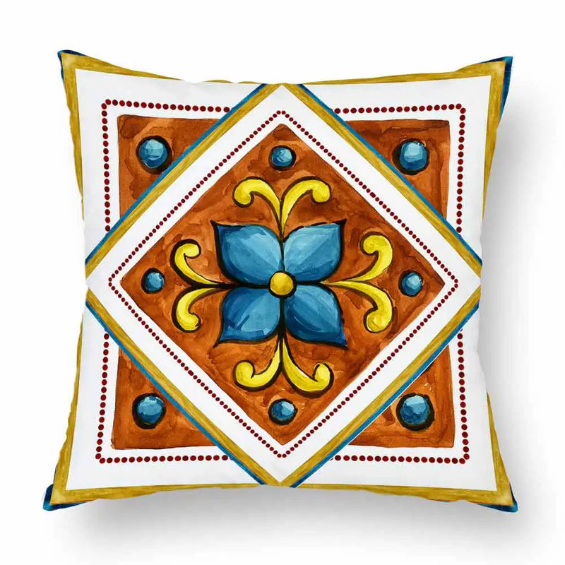 Axyaa Watercolor Geometric Flowers Polyester Cushion Cover Sofa Throw Pillow Cover